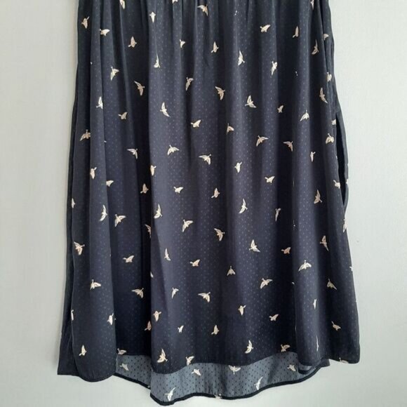 H&M MAMA Maternity Frilled-Sleeve Bird Print Navy Light Dress Sz M - Picture 11 of 13
